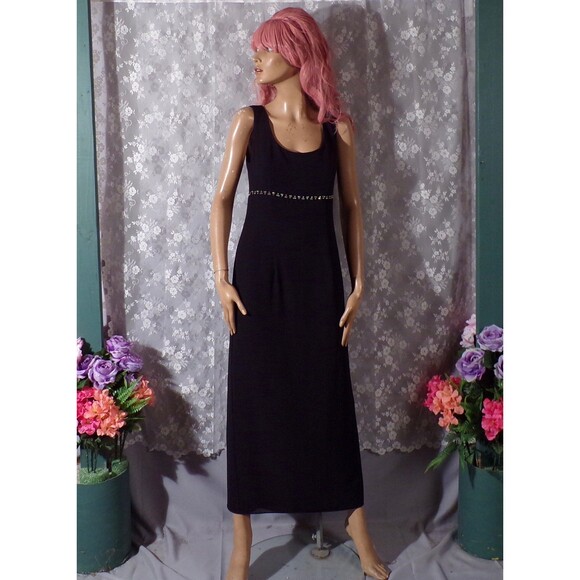 Vintage 90s Prom Dress 1990s Black Y2K Rhinestone Retro Slinky Maxi Size Small - Picture 4 of 9